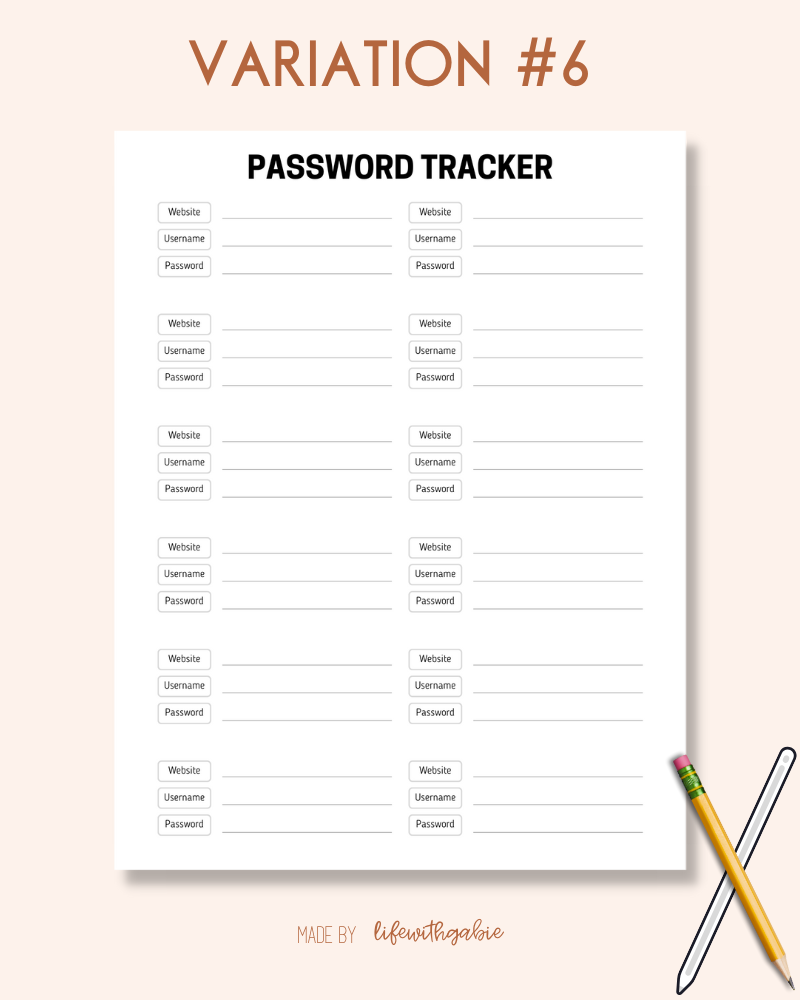 Password Tracker, Password Book, Printable Tracker, Fillable